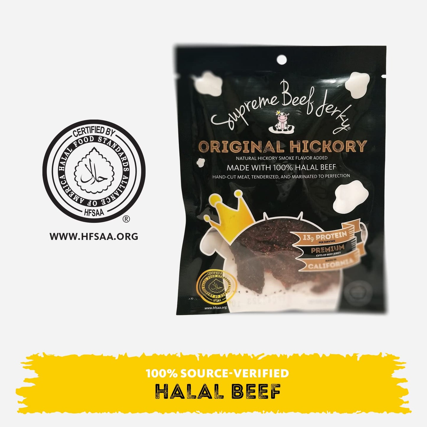 Supreme Beef Jerky, Halal Beef Jerky, Zabiha Halal Certified Beef, Zero Sugar, Handcrafted Gourmet Meat Snacks, 2.5 Oz, Original