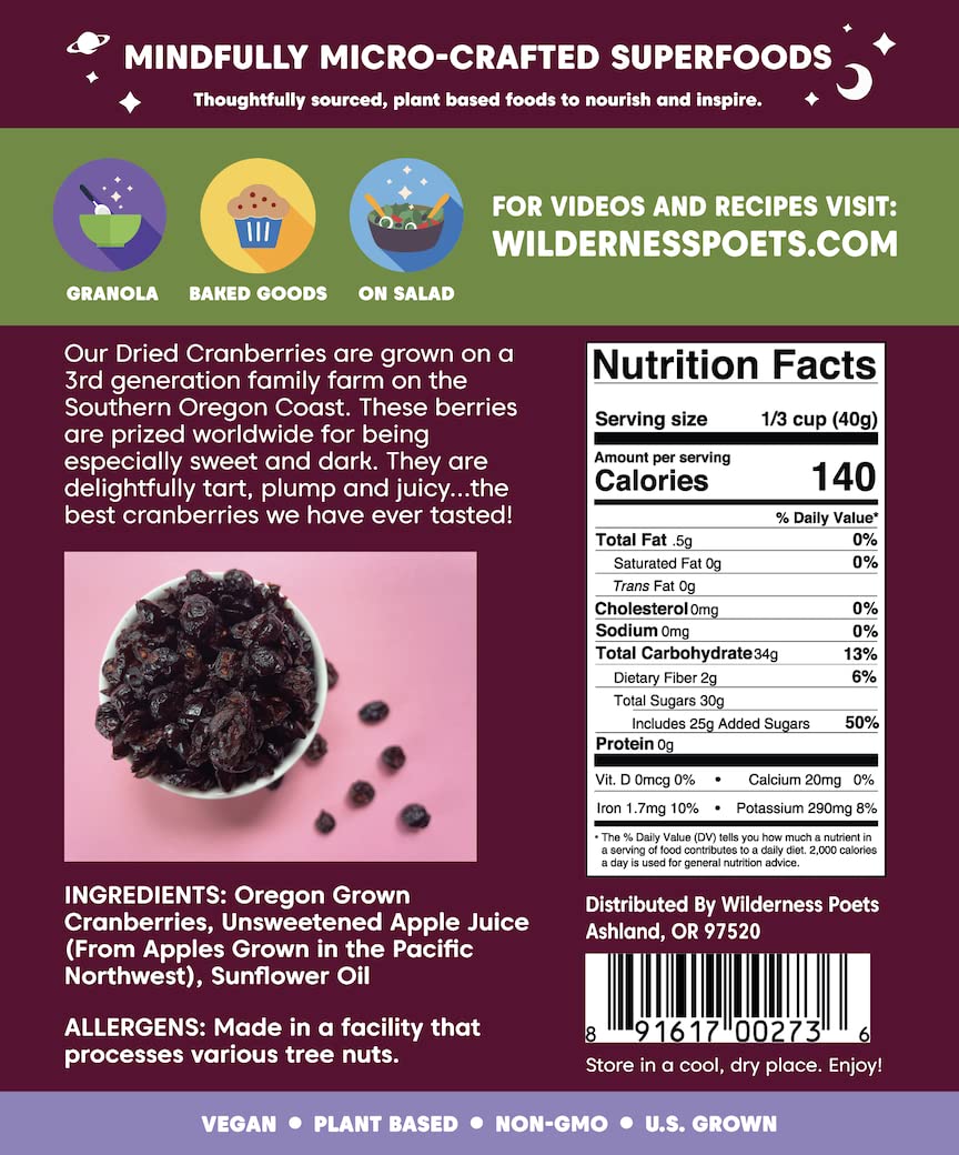 Wilderness Poets Oregon Cranberries (Sweetened With Apples) - Bulk Dried Cranberries - 5 Pound (Pack Of 1)