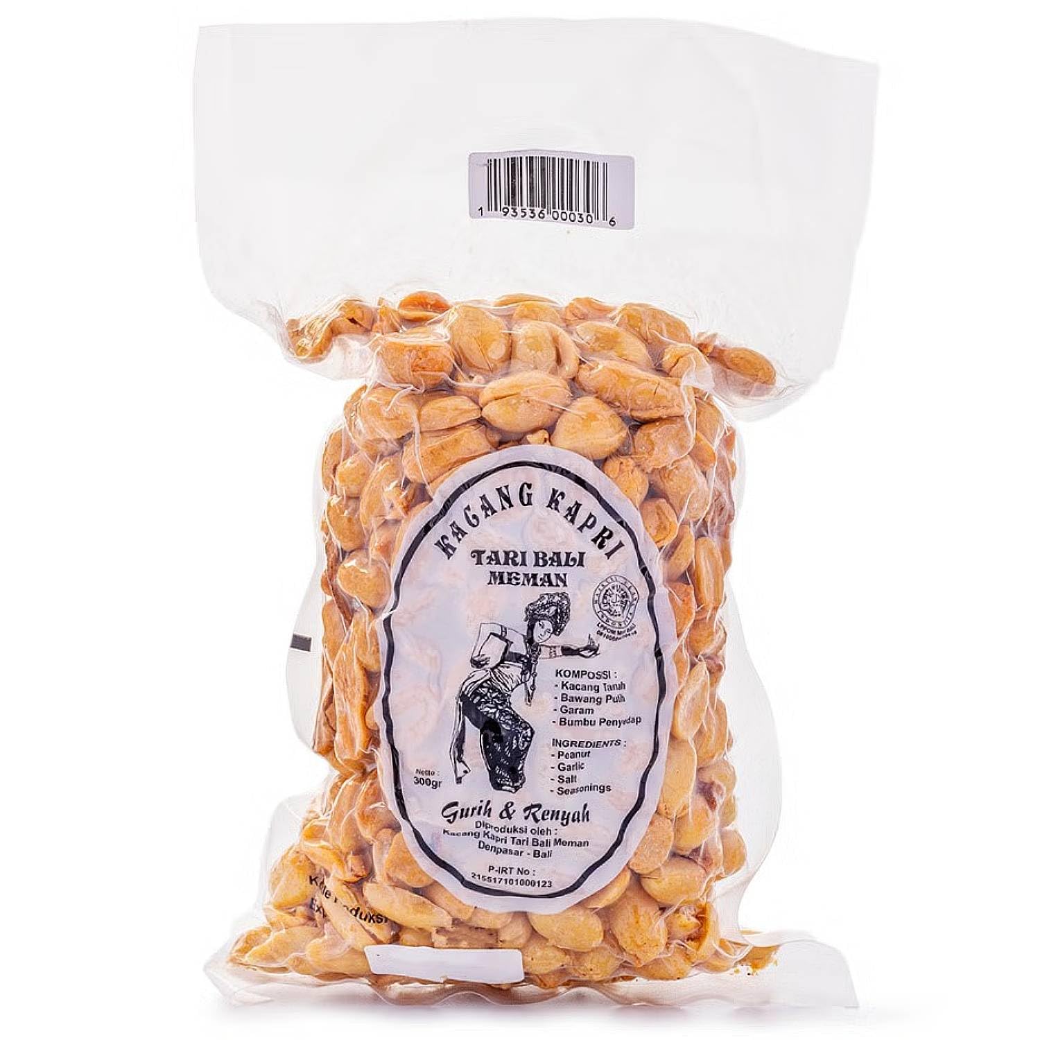 Tari Bali Kacang Kapri (Roasted Peanuts with Garlic) 10.5oz / 300g - Tari Bali Garlic Kapri - Balinese Snack