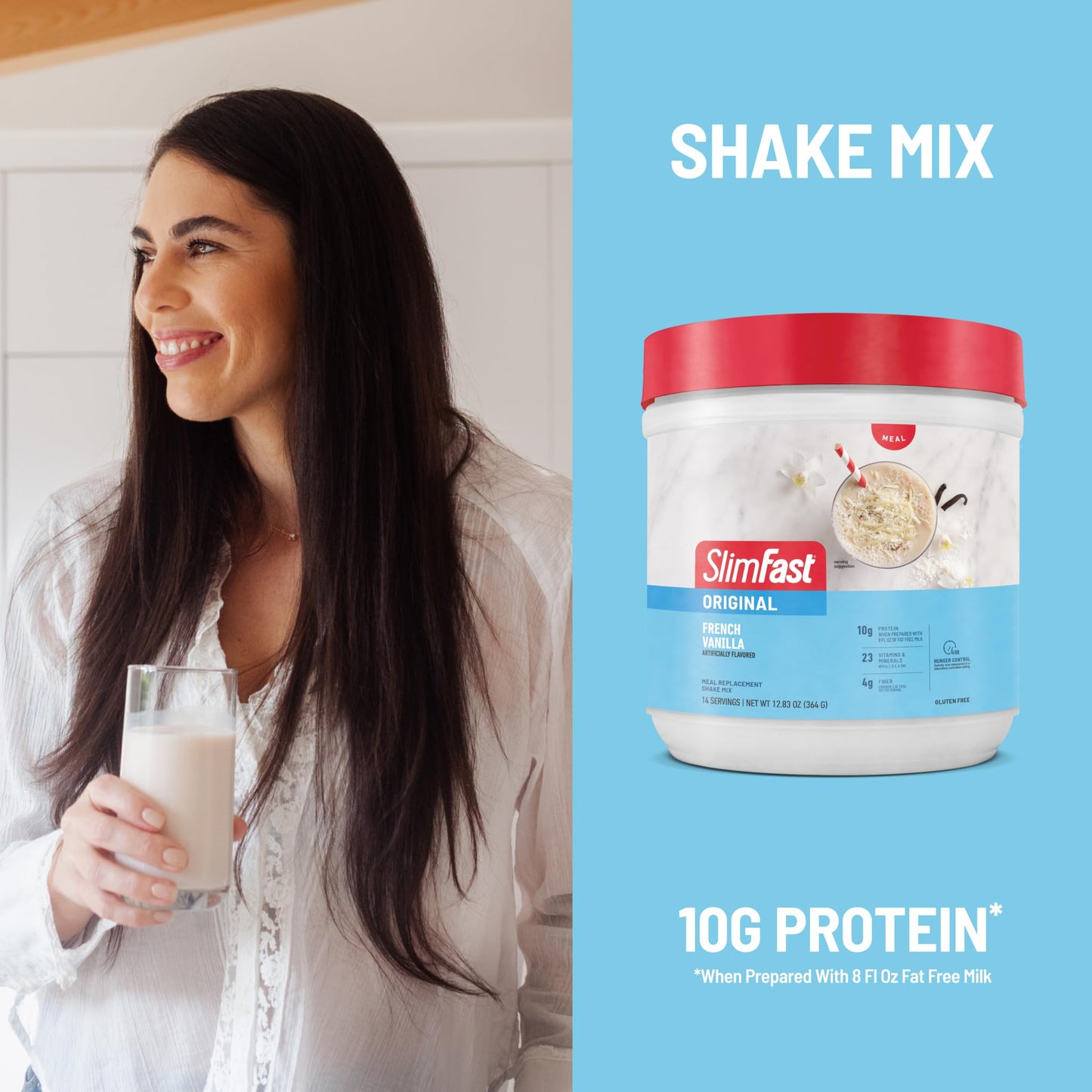 SlimFast Original Meal Replacement Powder, French Vanilla, 10g Protein, 12.83 oz (Pack of 3), Model 4215504