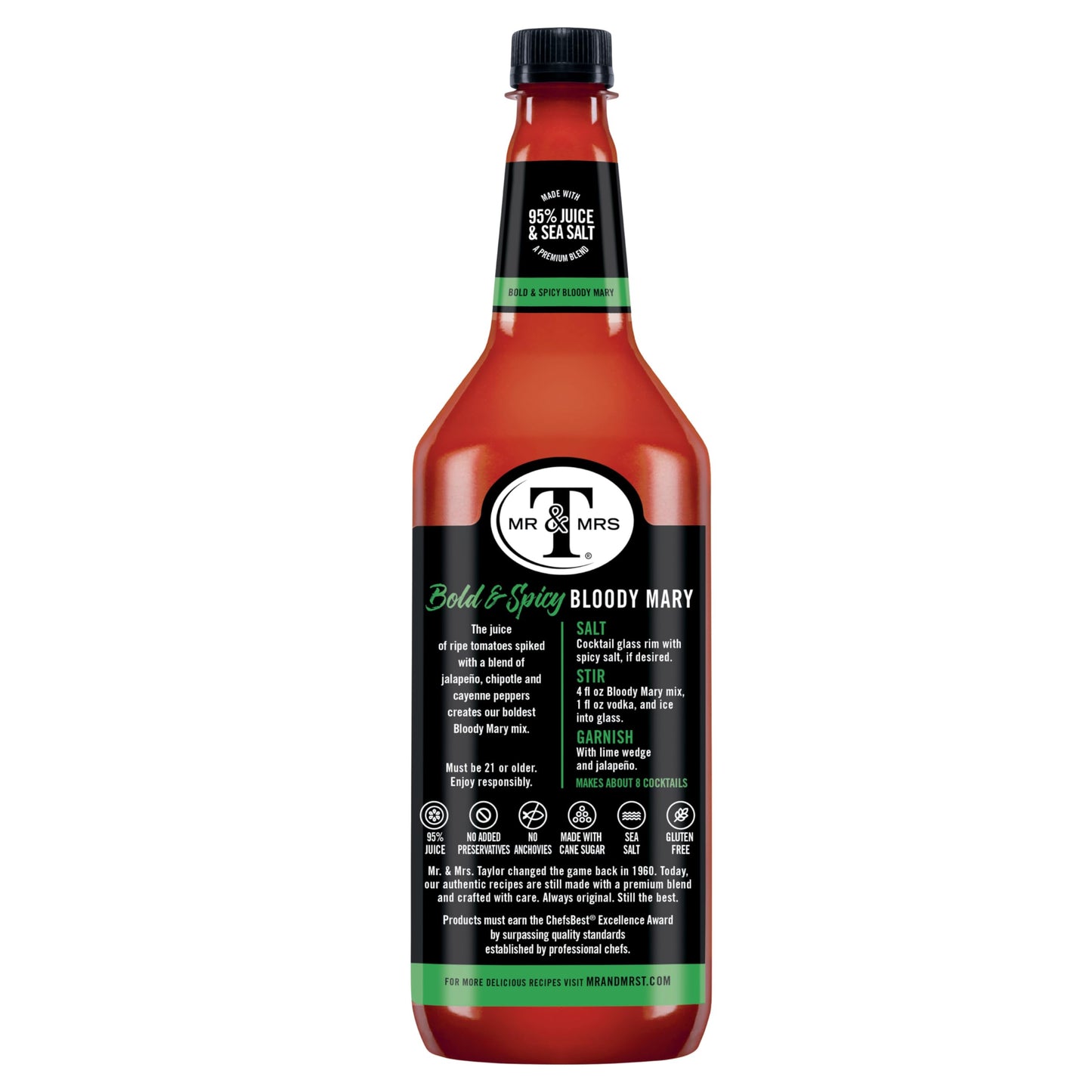 Mr & Mrs T Bold & Spicy Bloody Mary Mix, 1 L (Pack of 6), 33.8 Fl Oz, Spicy Bloody Mary Flavor