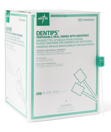 Medline Dentips Disposable Oral Swabsticks, Adult Mint Dentifrice-Treated, Green, 250 Count