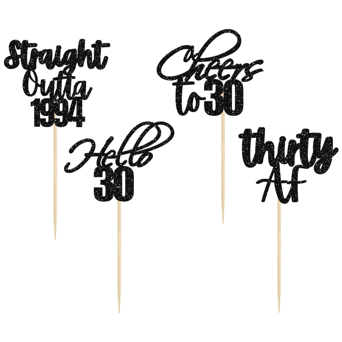 Gyufise 48 Pack Black Glitter Hello 30 Cupcake Toppers Glitter Thirty Cheers To 30 Straight Outta 1994 Cupcake Picks For 30Th Bi