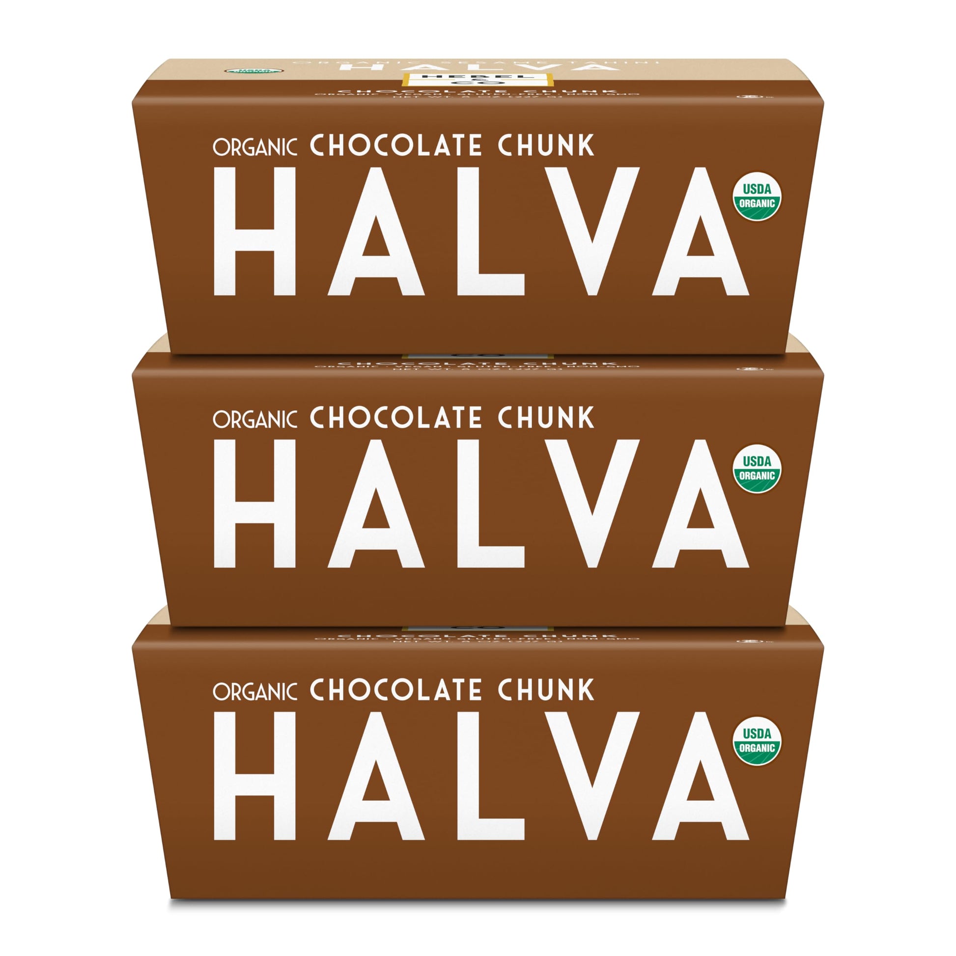 Hebel & Co | 3 Pack Chocolate Chunk Halva | Certified Usda Organic  Gluten Free  Kosher & Vegan  8 Oz Each