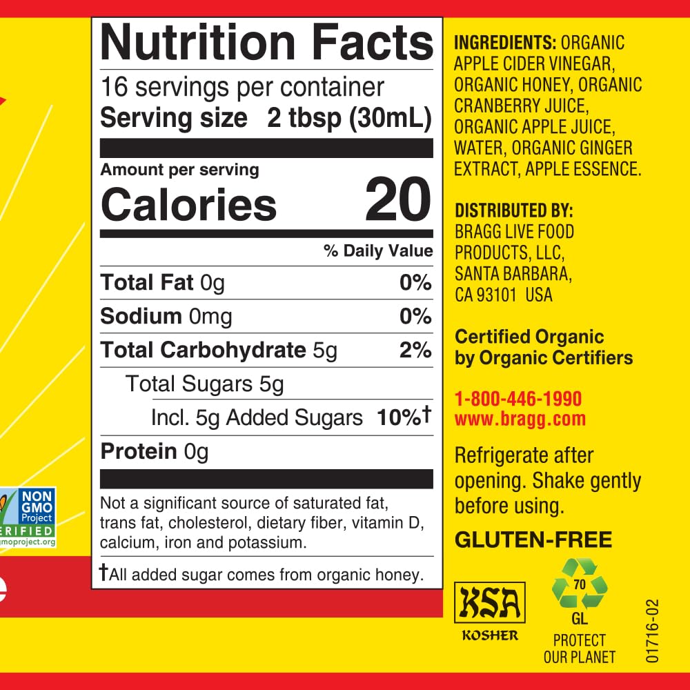 Bragg Organic Apple Cider Vinegar Cranberry Apple Blend With The Mother - 16 Fl Oz - Raw And Unfiltered