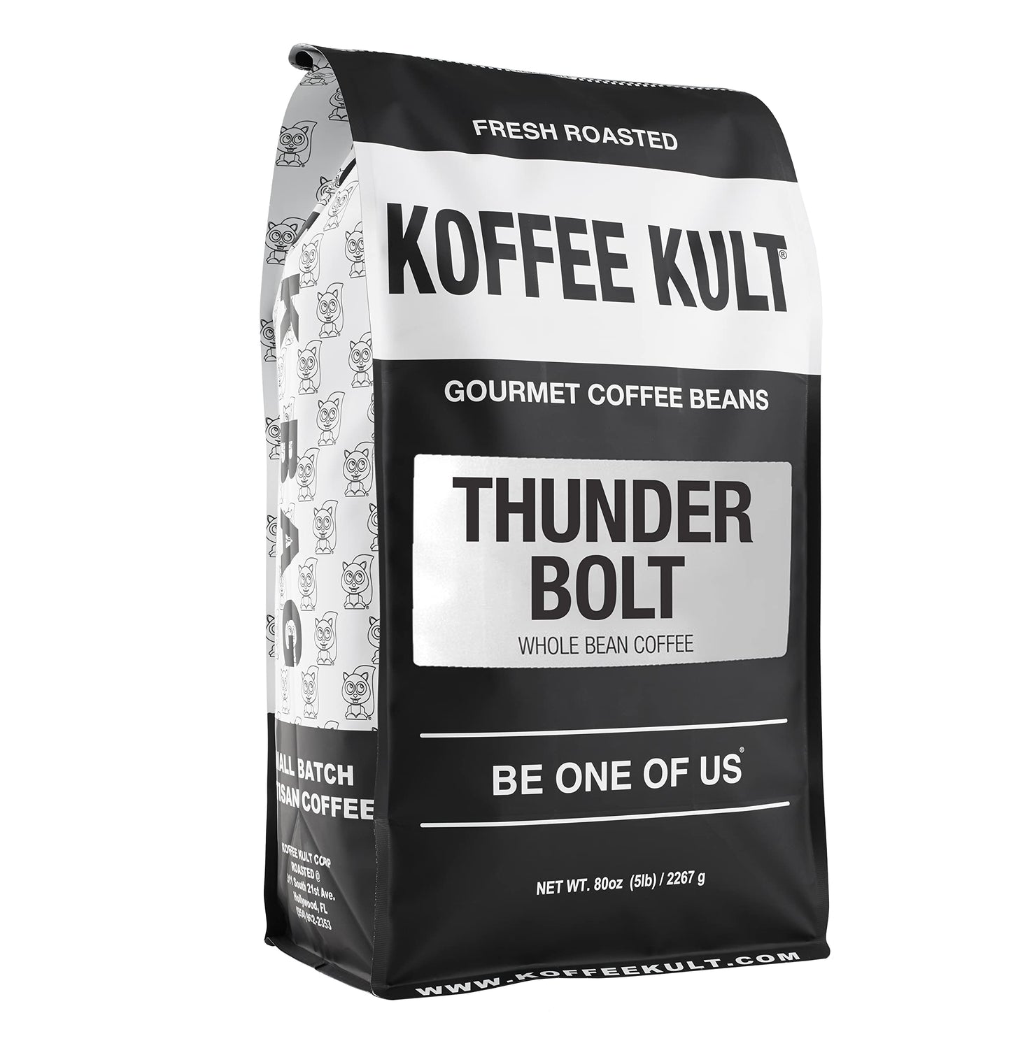Koffee Kult Thunder Bolt Dark Roast Coffee Beans, Whole Bean, 5 Pound Bulk, 100% Arabica Blend