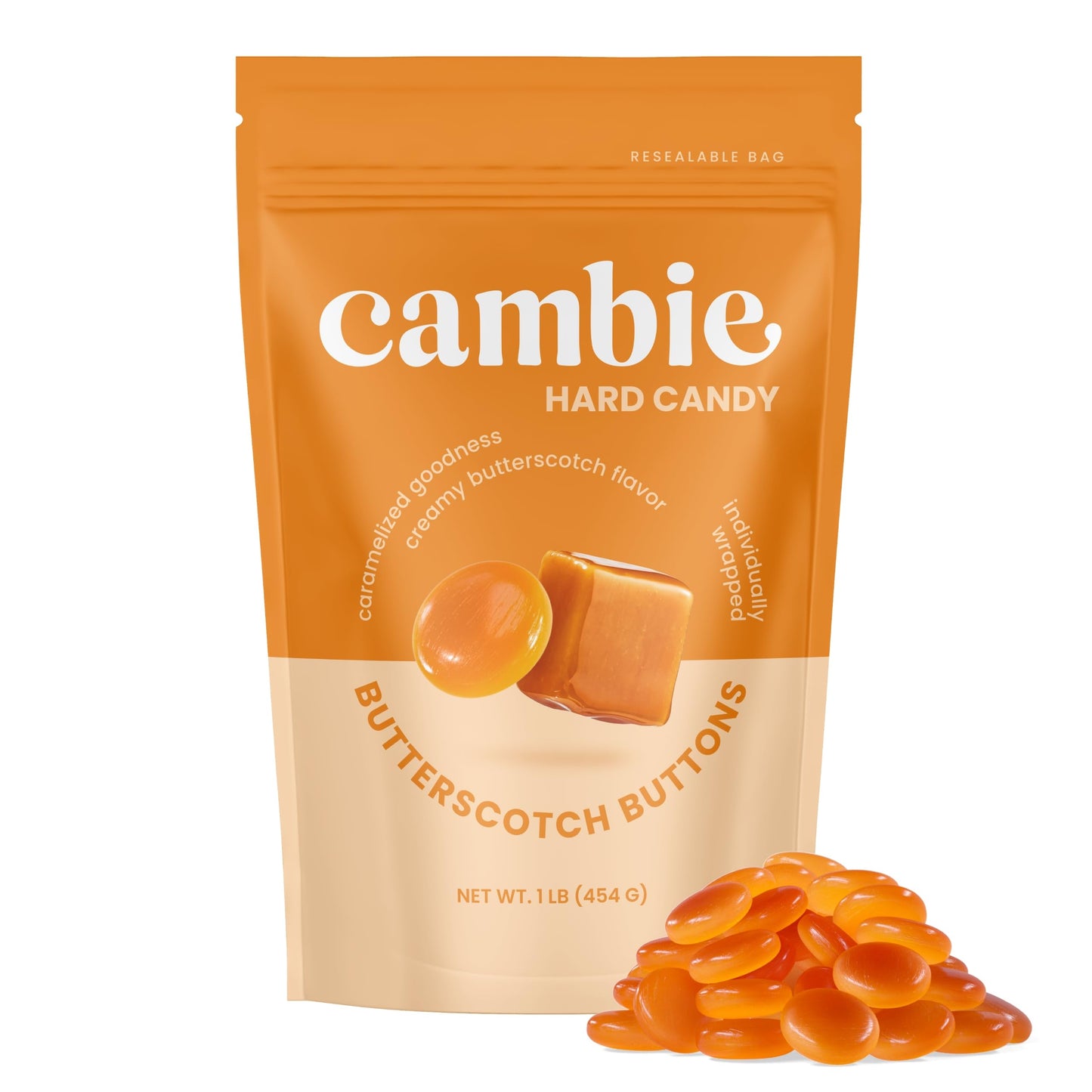 Cambie Butterscotch Hard Candy  1 Pound Of Individually Wrapped Hard Candy  Smooth & Creamy Flavor In A Resealable Pouch