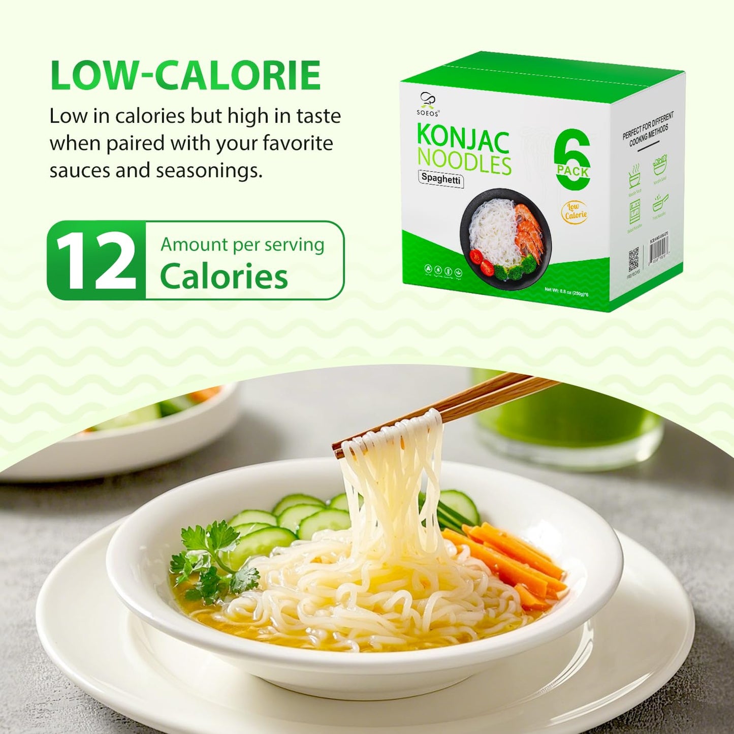 Soeos Konjac Noodles, Spaghetti Pasta, Low Calorie, Low Carb, Keto And Paleo Friendly Shirataki Noodle, Gluten-Free, Fat Free, S