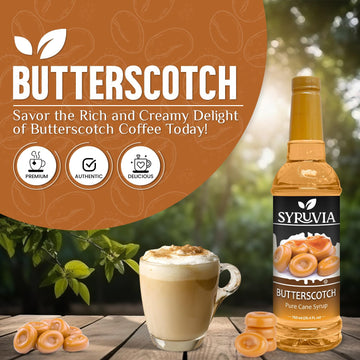 Syruvia Butterscotch Coffee Syrup, 25.4 fl oz - Premium Gluten-Free Flavoring for Drinks, Shakes, and Sodas - Kosher Certified