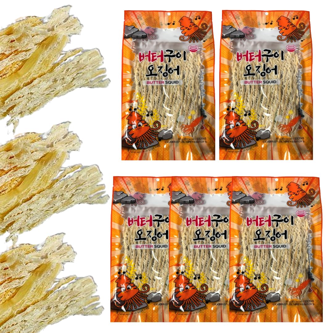 JOKUNA - Korean dried squid - Soft and chewy texture squid (Spicy, Butter, Roasted) (Butter - 5 pack)