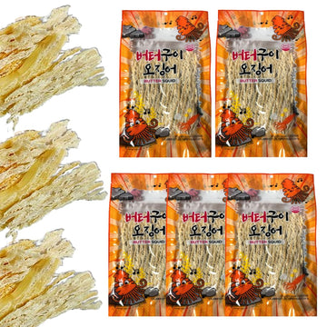 JOKUNA - Korean dried squid - Soft and chewy texture squid (Spicy, Butter, Roasted) (Butter - 5 pack)