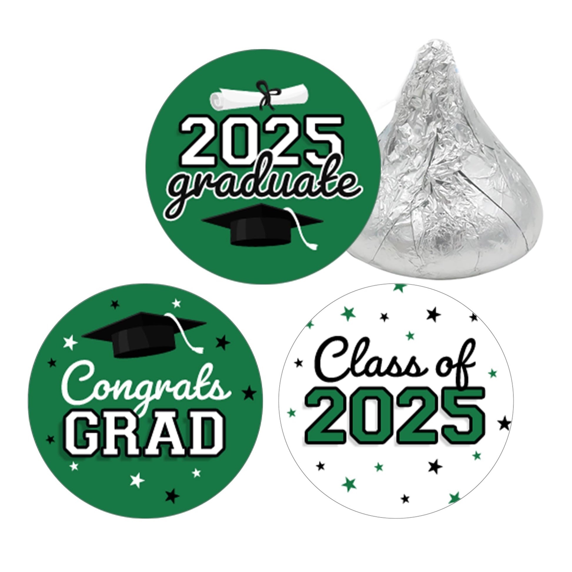 Green Graduation Party Stickers for Kisses Candy, Chocolate Drops, 2025 Grad Party Favors - 180 Count
