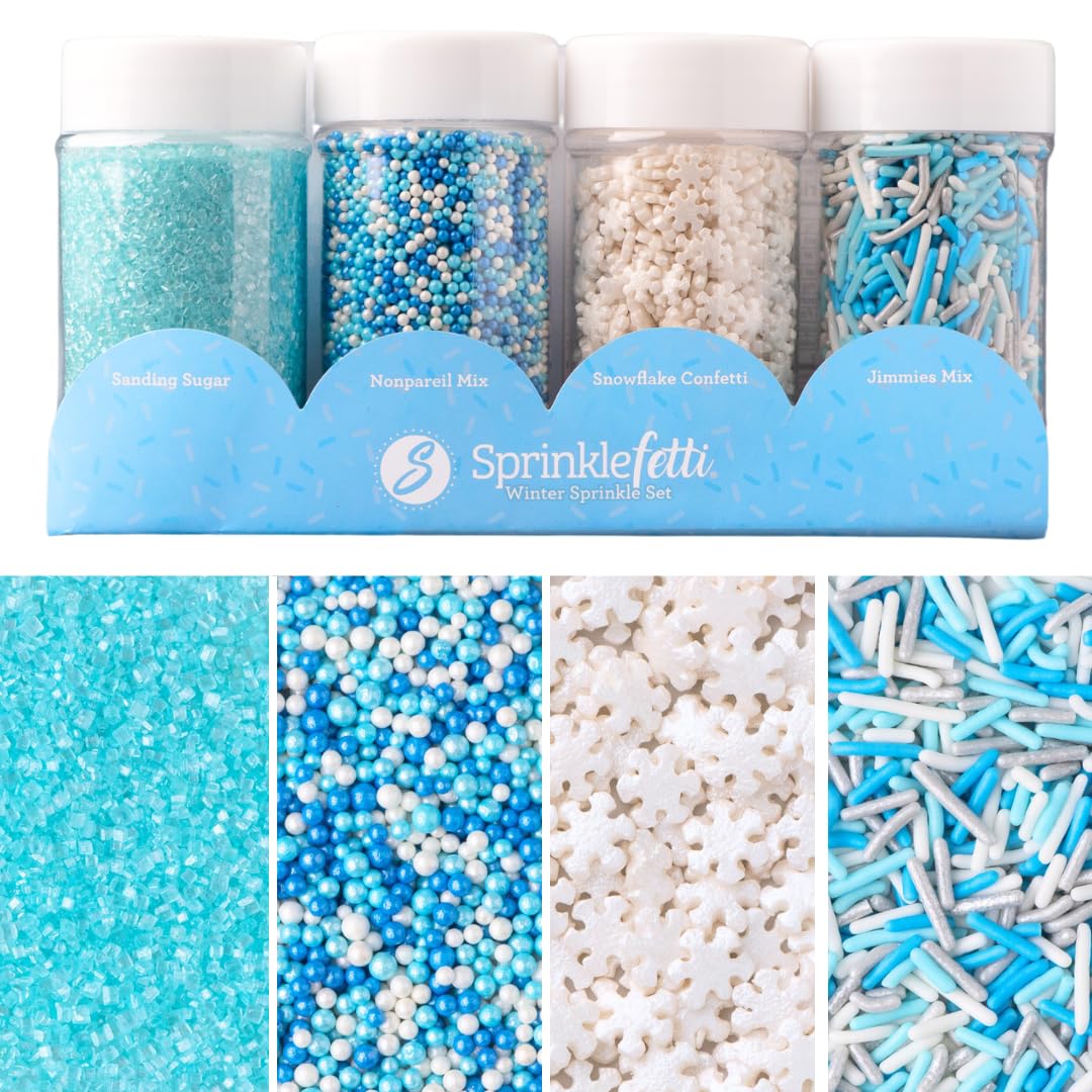 Sweets Indeed Winter Sprinkle 4-Pack - 10.90 oz | Blue Sugar Crystals  Shimmer Snowflakes  Winter Jimmies & Nonpareils | Frozen-Inspired Christmas & Holiday Baking Decorations