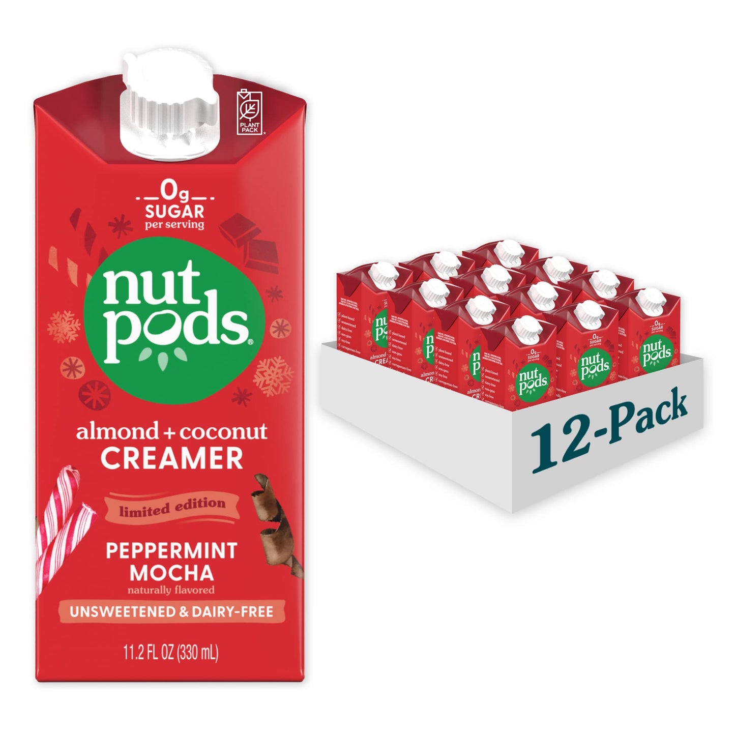 nutpods Unsweetened Dairy-Free Creamer Peppermint Mocha 12-Pack 11.2 Fl Oz Vegan Gluten Free Non-GMO Kosher