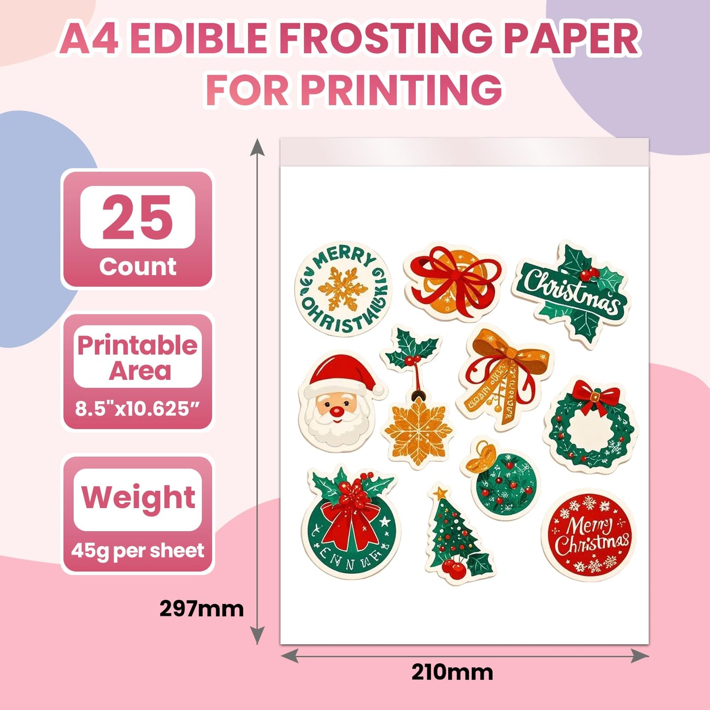 Derzio Edible Frosting Sheets for Cakes, 25 pcs, A4 Size, Paper