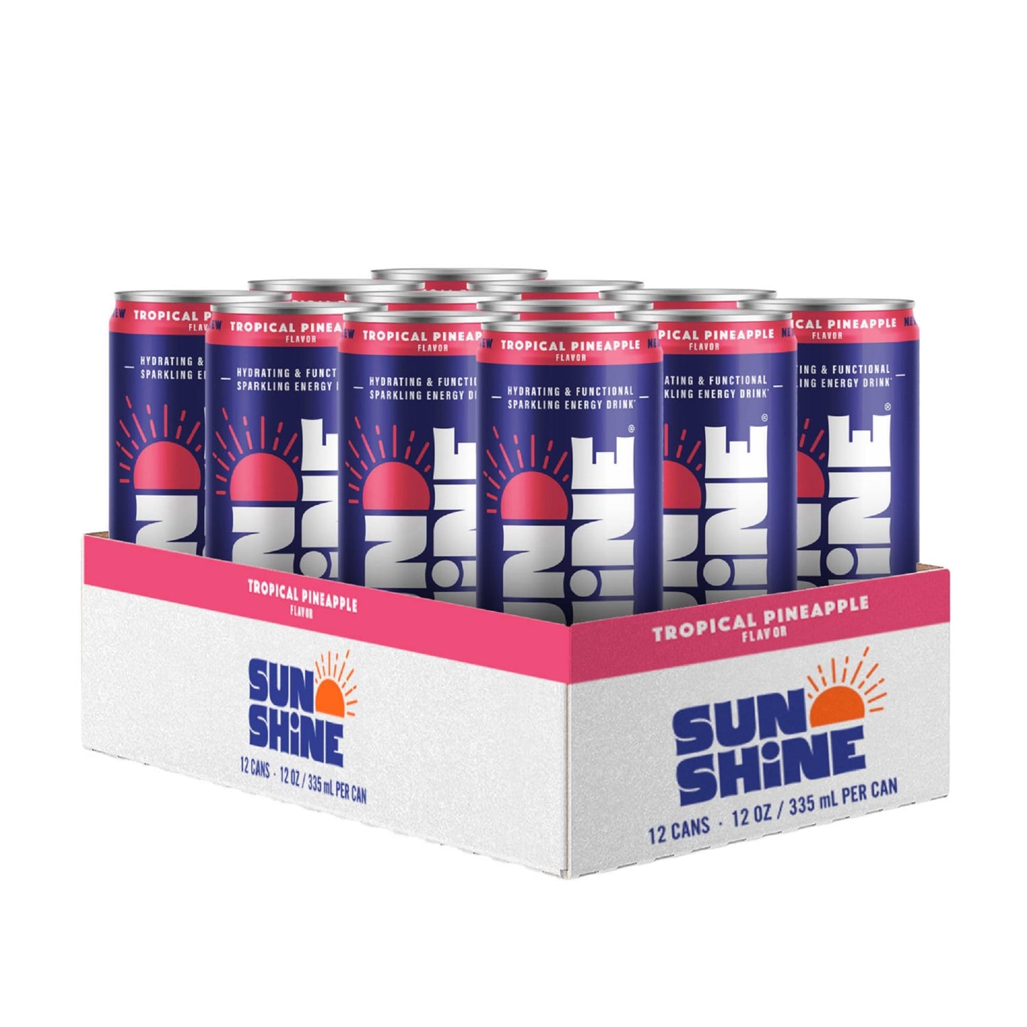 Legendary Sunshine Sparkling Energy Drink, Tropical Pineapple, 360mg Electrolytes, 70mg Caffeine, 12 Fl Oz (Pack of 12), Natural