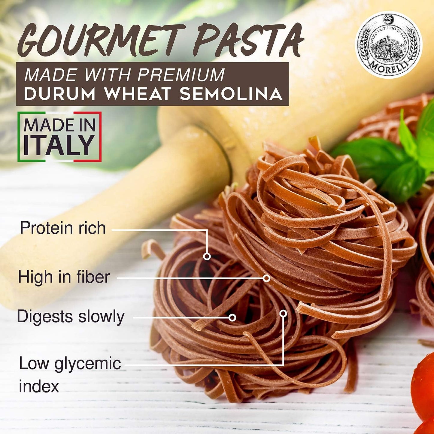 Morelli Organic Red Chili Linguine Pasta - All Natural Durum Wheat Semolina with Wheat Germ from Italy - Gourmet Pasta and Non G