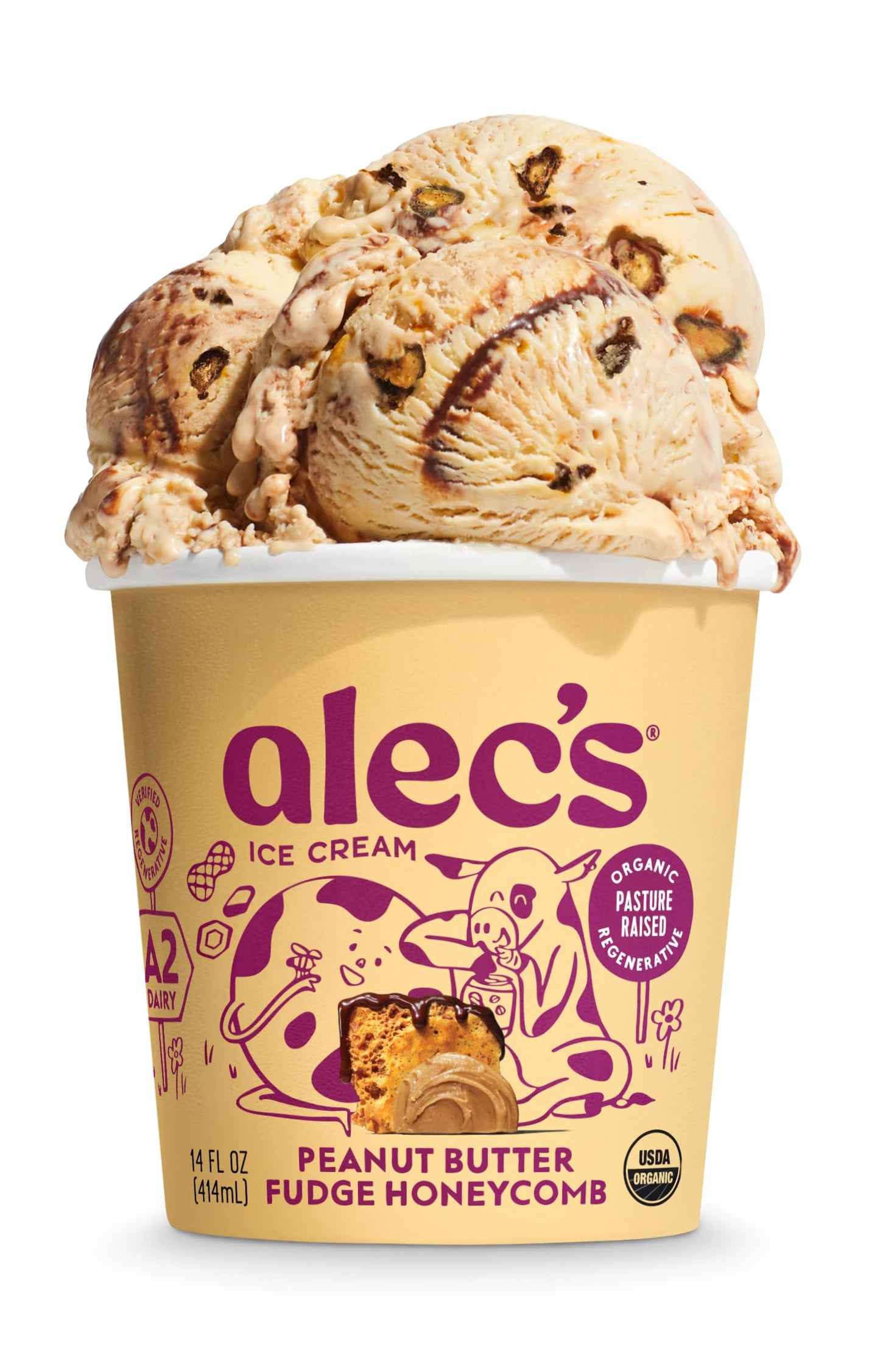 Alecs Peanut Butter Fudge Honeycomb Organic Ice Cream