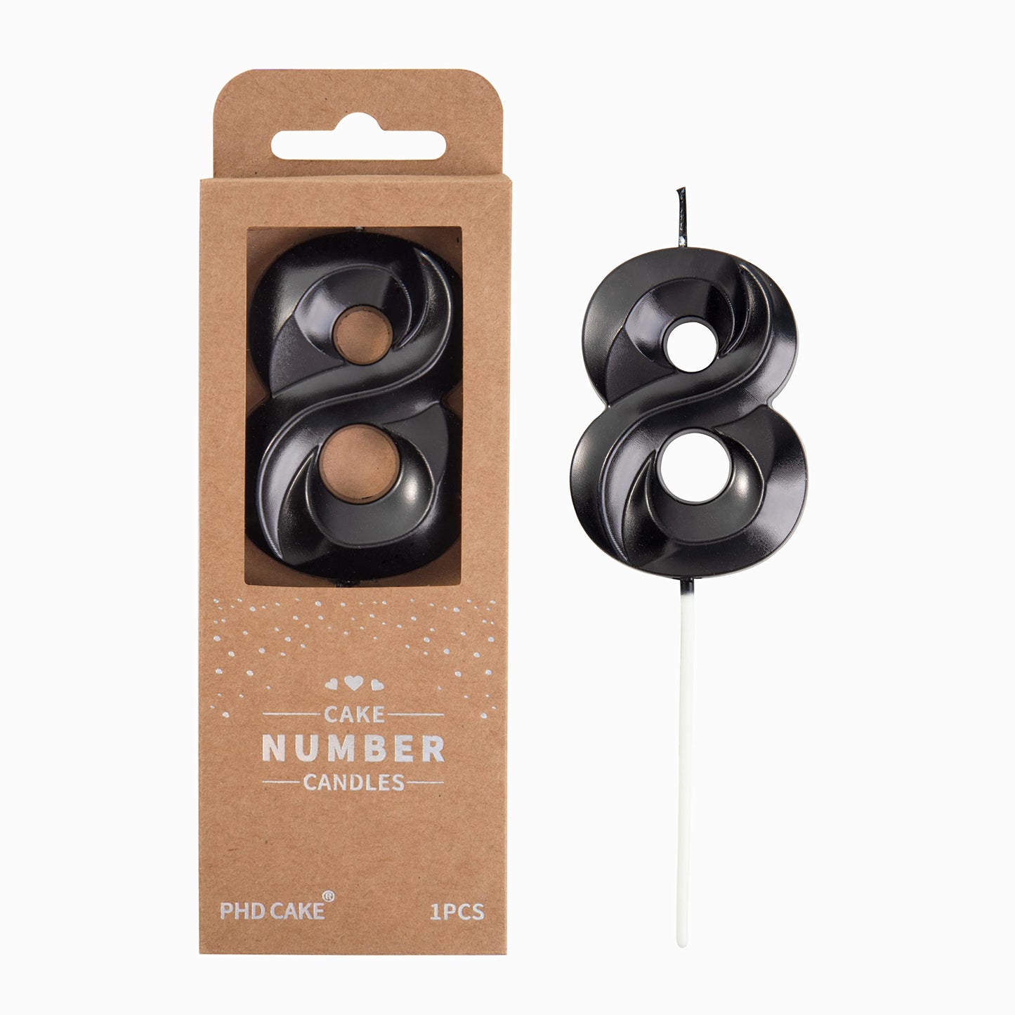 PHD CAKE Black Birthday Candles, 8 Number Cake Candles, 2.76 Inch Wax Party Celebration