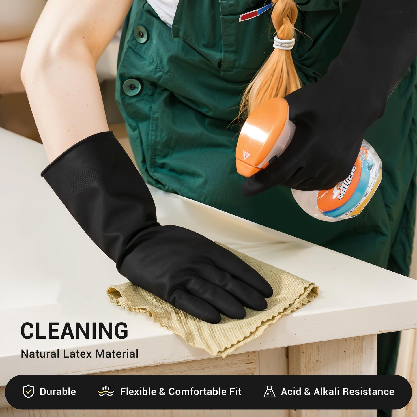Thxtoms Dishwashing Gloves, 3 Pairs Reusable Latex Cleaning Gloves For Housework, Kitchen, Bathroom, Extra Large, Black