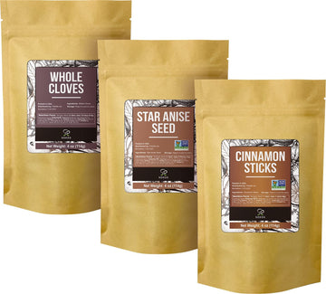 Soeos Cinnamon Sticks Bulk + Star Anise Whole + Whole Cloves Bulk, 4oz Each, All Natural, No Preservative, Spice Sets, Starter S