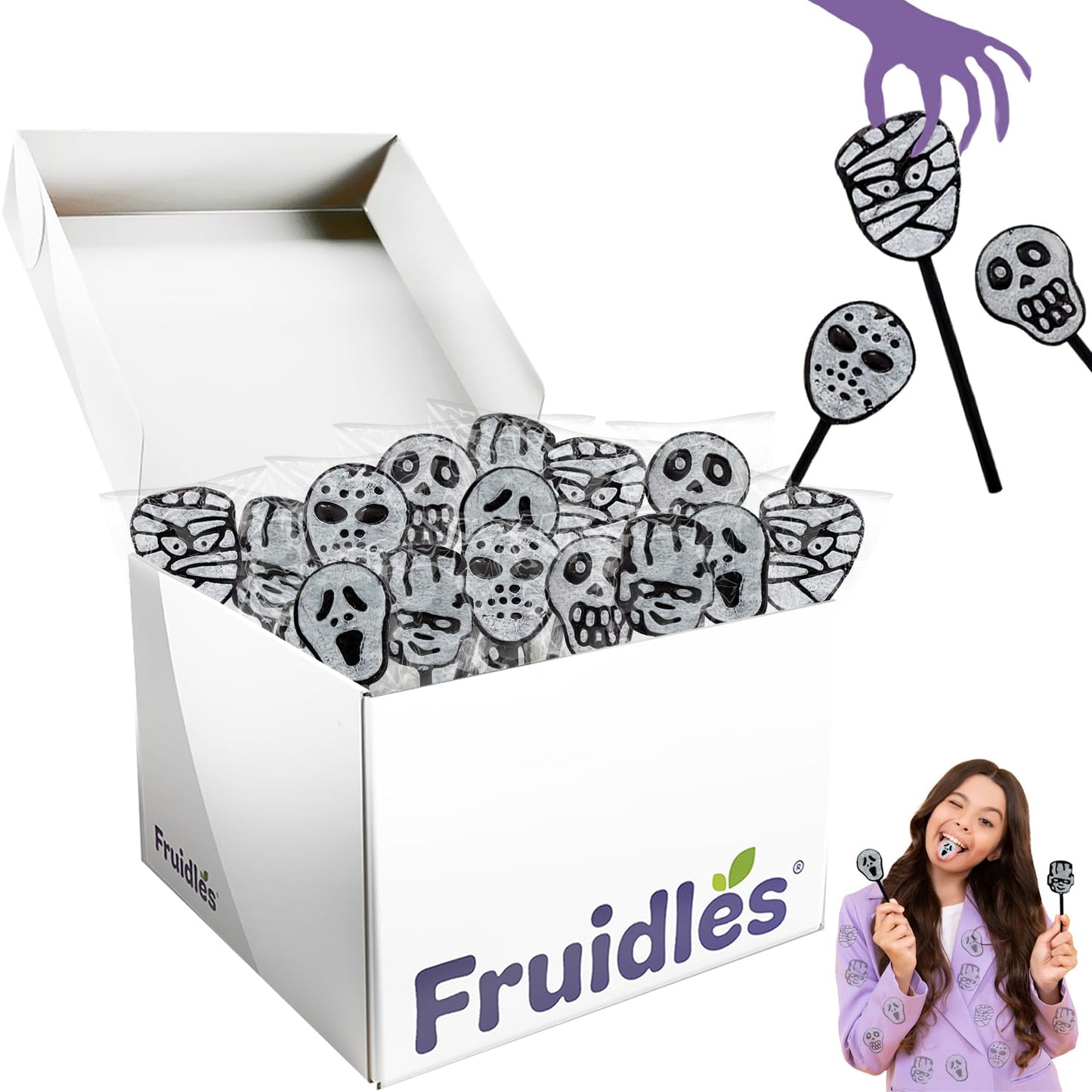 Fruidles Halloween Tattoo Lollipop, Skulls, Mummies, and Ghosts Suckers Candy, Great for Goody Bag Fillers, Individually Wrapped