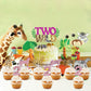 Two Wild Birthday Decorations For Girl - Two Wild Cake Topper, Animal Print Cupcake Toppers, 31 Pcs Jungle Safari Animal Cake De