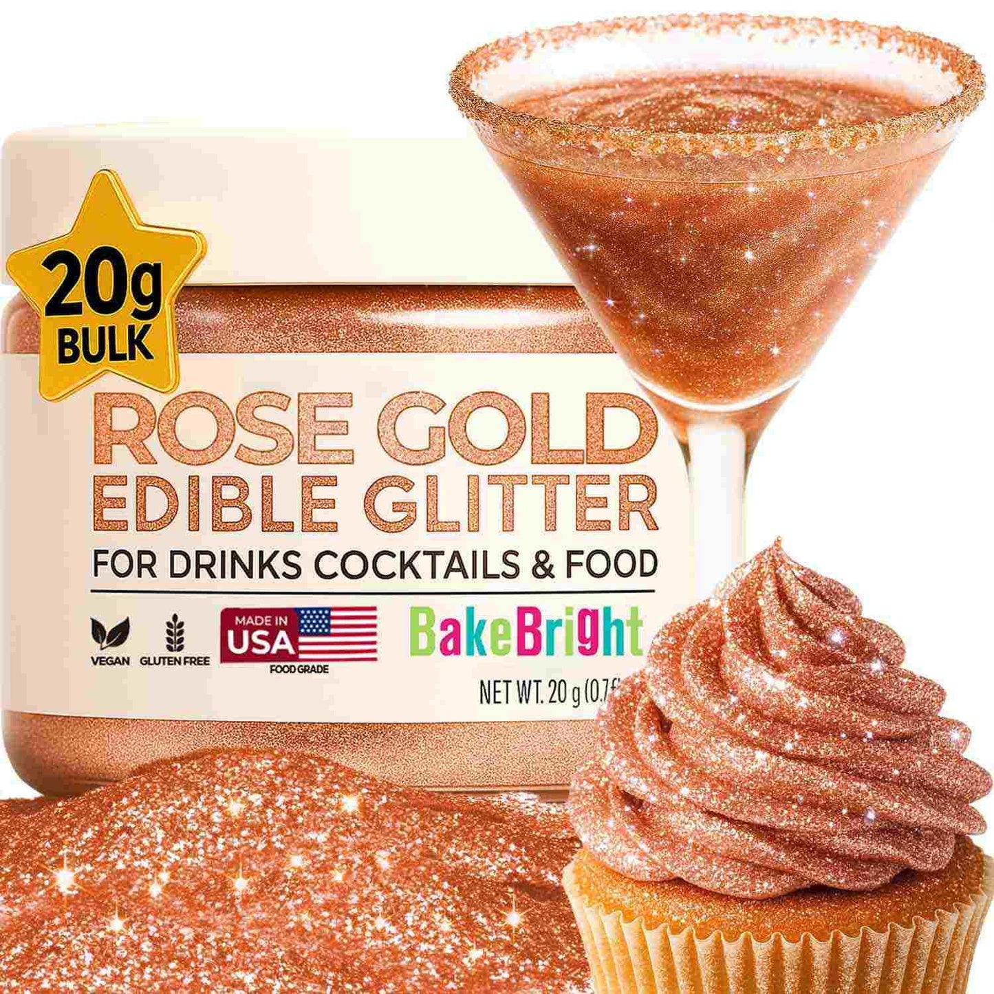 Bulk (20G) Pink Edible Glitter For Drinks | Top-Grade Pink Edible Glitter For Cakes Drink - Shimmer Glitters Cake Decorations For Strawberries Mixed Flavor Shimmering