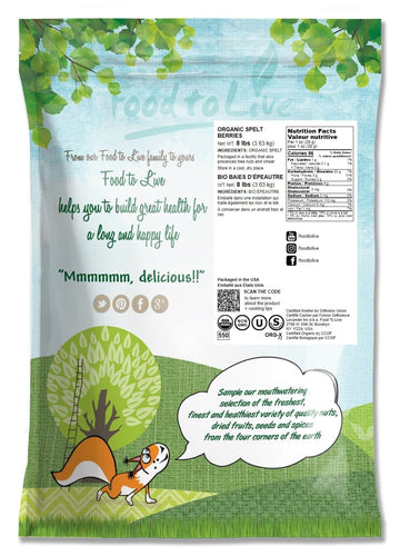 Food To Live Organic Spelt Berries, 8 Pounds - Non-Gmo, Whole Grain, Non-Irradiated, Vegan Superfood, Bulk, Product Of The Usa