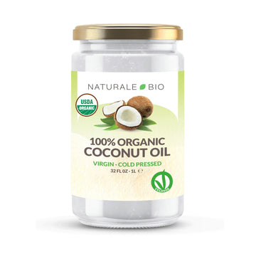 NaturaleBio Organic Virgin Coconut Oil 32 fl oz Raw Cold Pressed for Skin, Hair, Moisturizer, Massage, Body, Hand, Cream, Vegan 