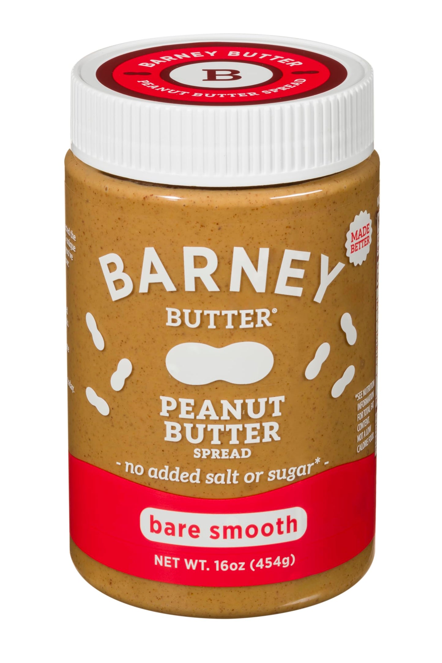 Barney Butter Peanut Butter, Bare Smooth, 16 Ounce Jar, Natural, No Stir, Non-GMO, Gluten Free, Keto, Vegan