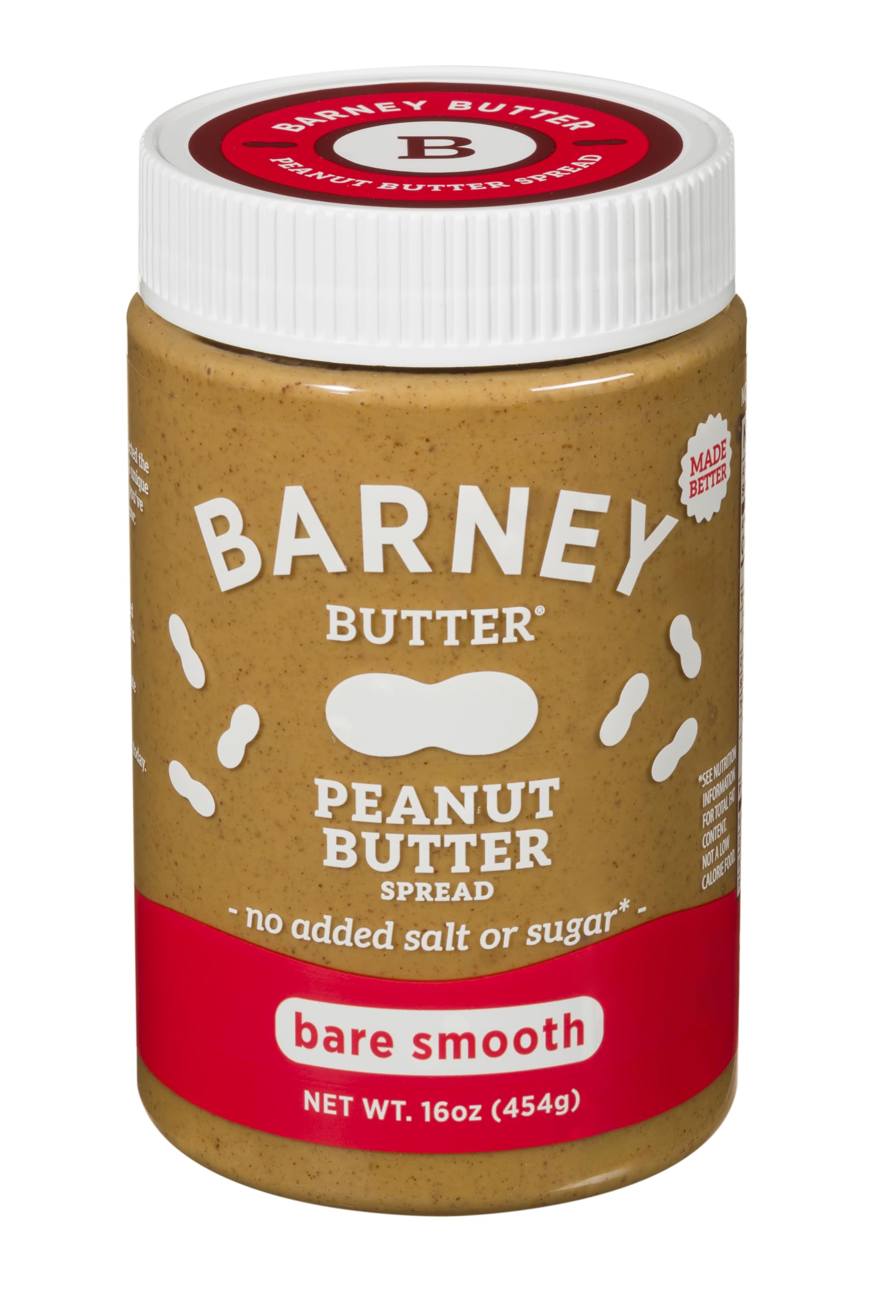 Barney Butter Peanut Butter, Bare Smooth, 16 Ounce Jar, Natural, No Stir, Non-GMO, Gluten Free, Keto, Vegan
