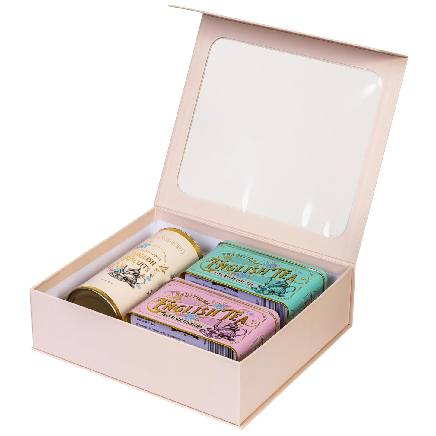 New English Teas Vintage Victorian Tea & Cookies Gift Set With 80 Fine English Teabags, 2 Tea Caddies And Luxury Cornish Biscuit