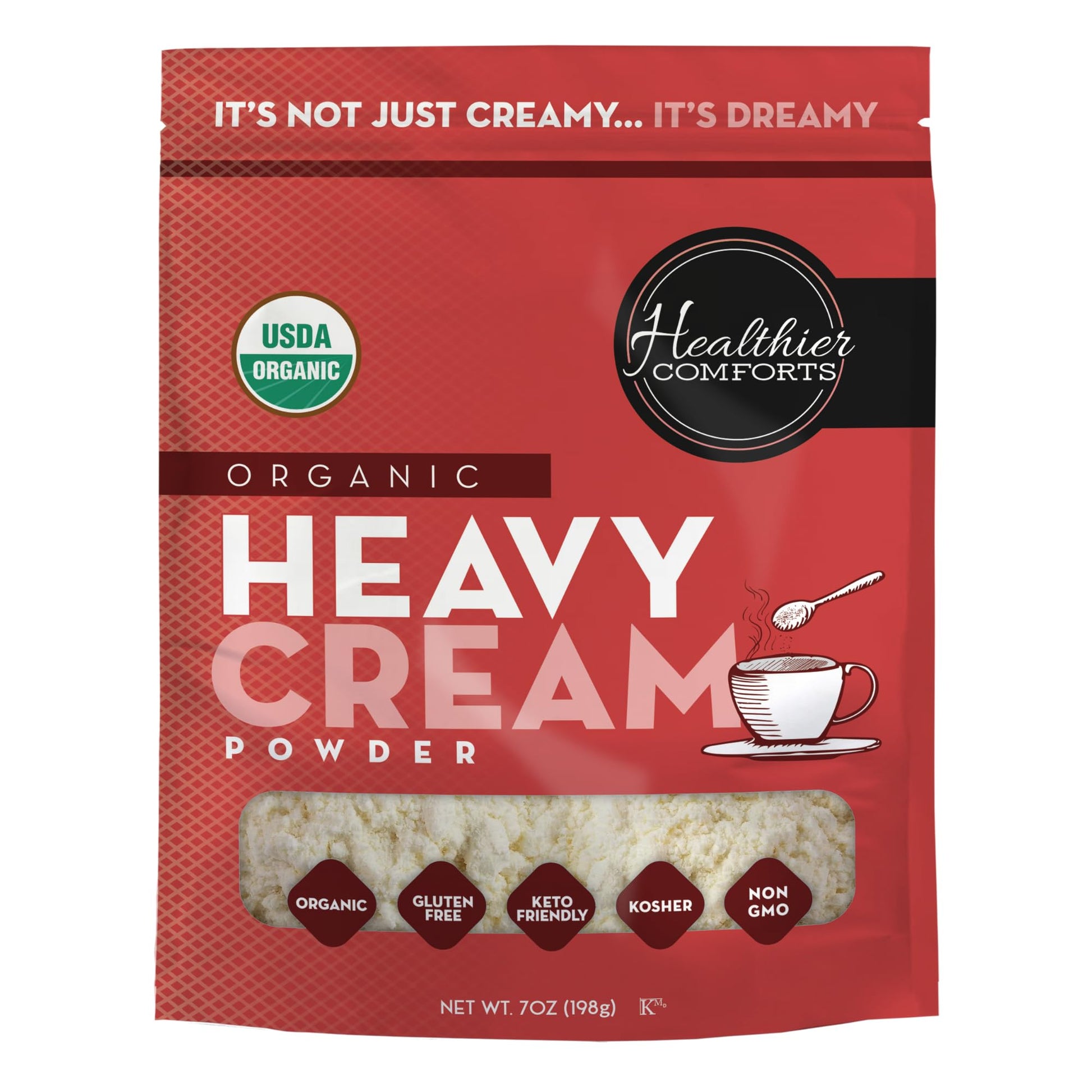 Healthier Comforts Organic Heavy Cream Powder (72% Butterfat) | Certified USDA Organic  Kosher | Gluten Free  Non-GMO  Keto Friendly  Free of s &  s (rBGH or rBST) | Made in USA (21 ounce)