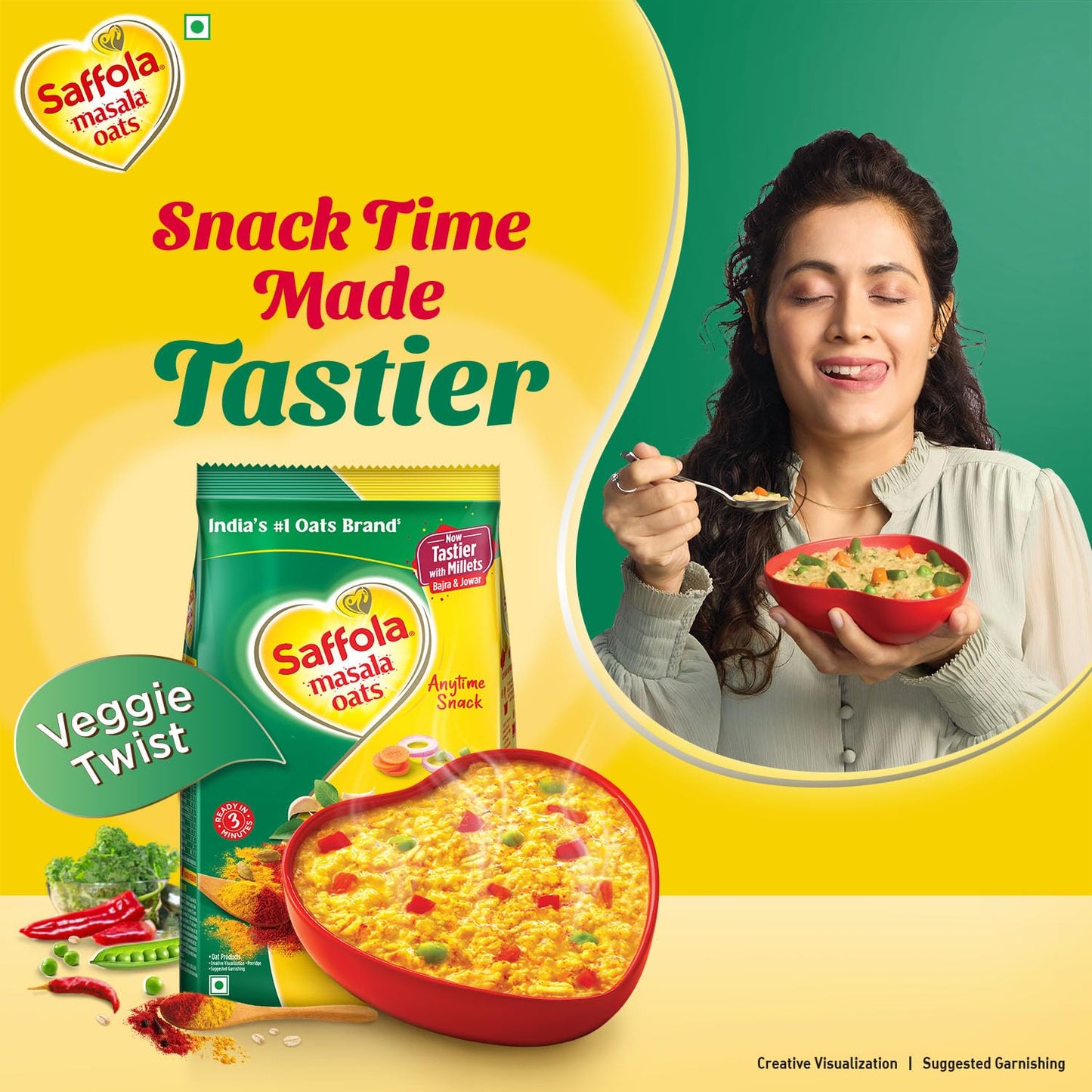 Saffola Masala Oats Veggie Twist, 500 Grams (17.63 Oz) - Vegetarian