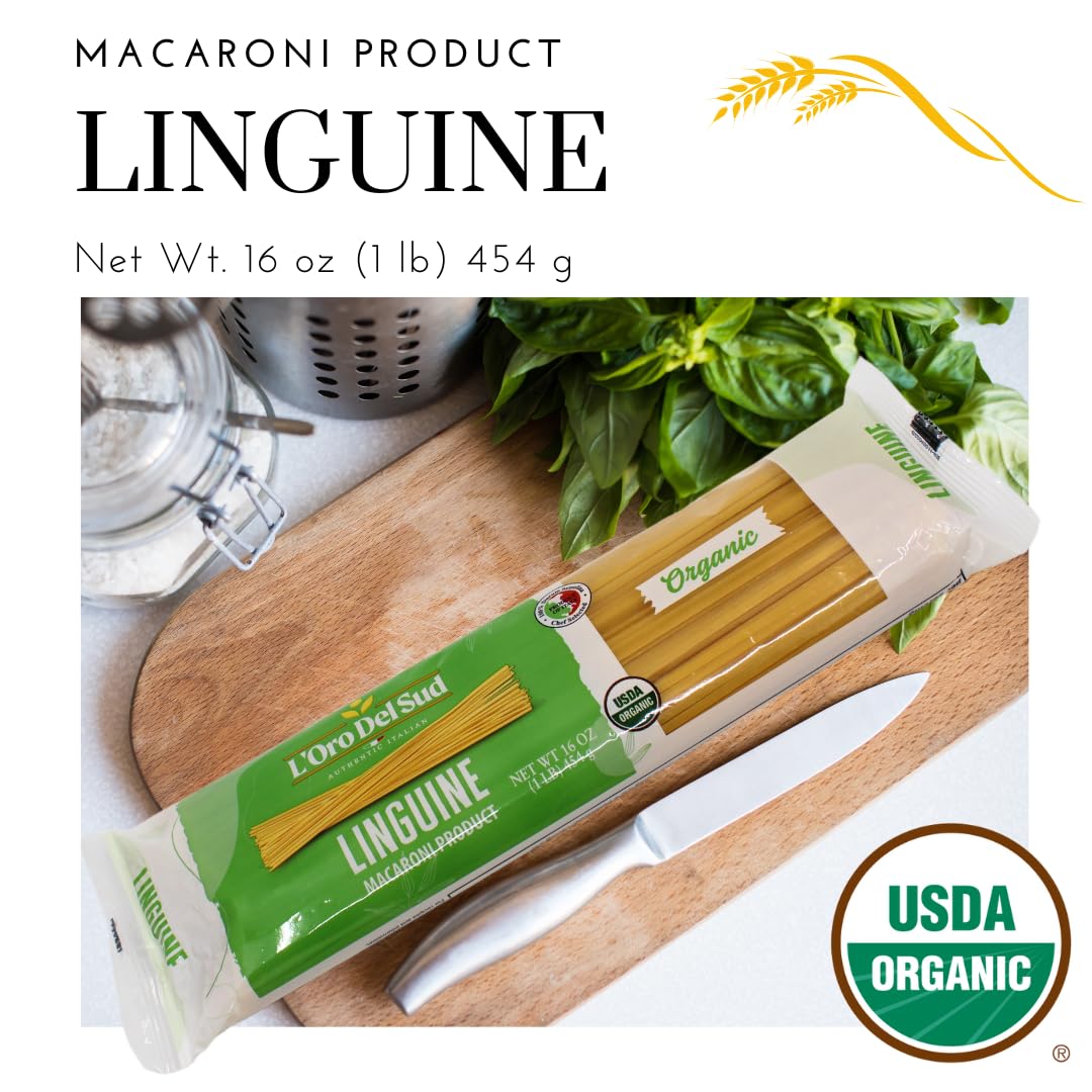 Organic Linguine,100% Durum Wheat, Italian Pasta, Premium Quality Product Of Italy (10 Pack X 16 Oz) Non Gmo, Vegan, Kosher Cert