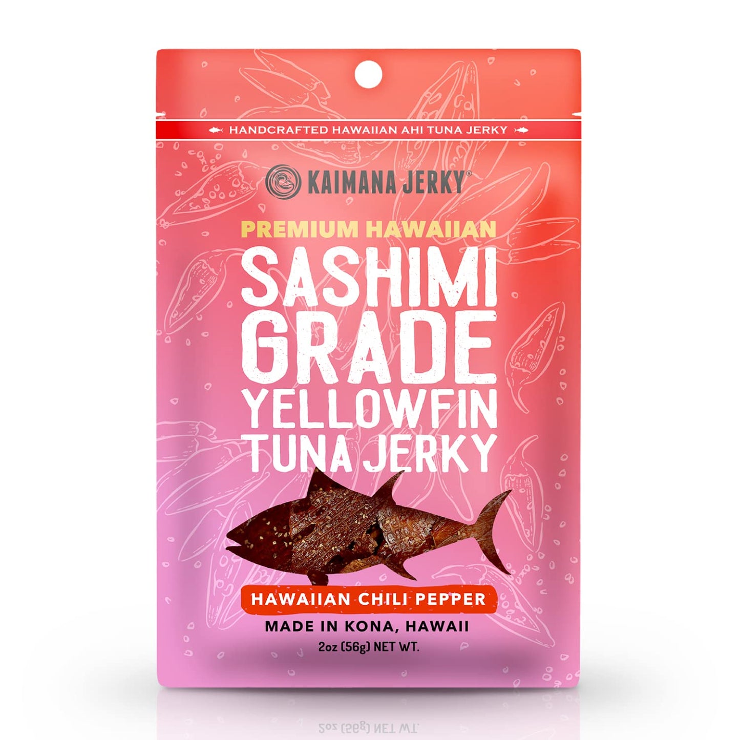 Kaimana Jerky Ahi Tuna Jerky, Hawaiian Chili Pepper, 2 Ounce, Soft and Tasty, All Natural, Wild Caught