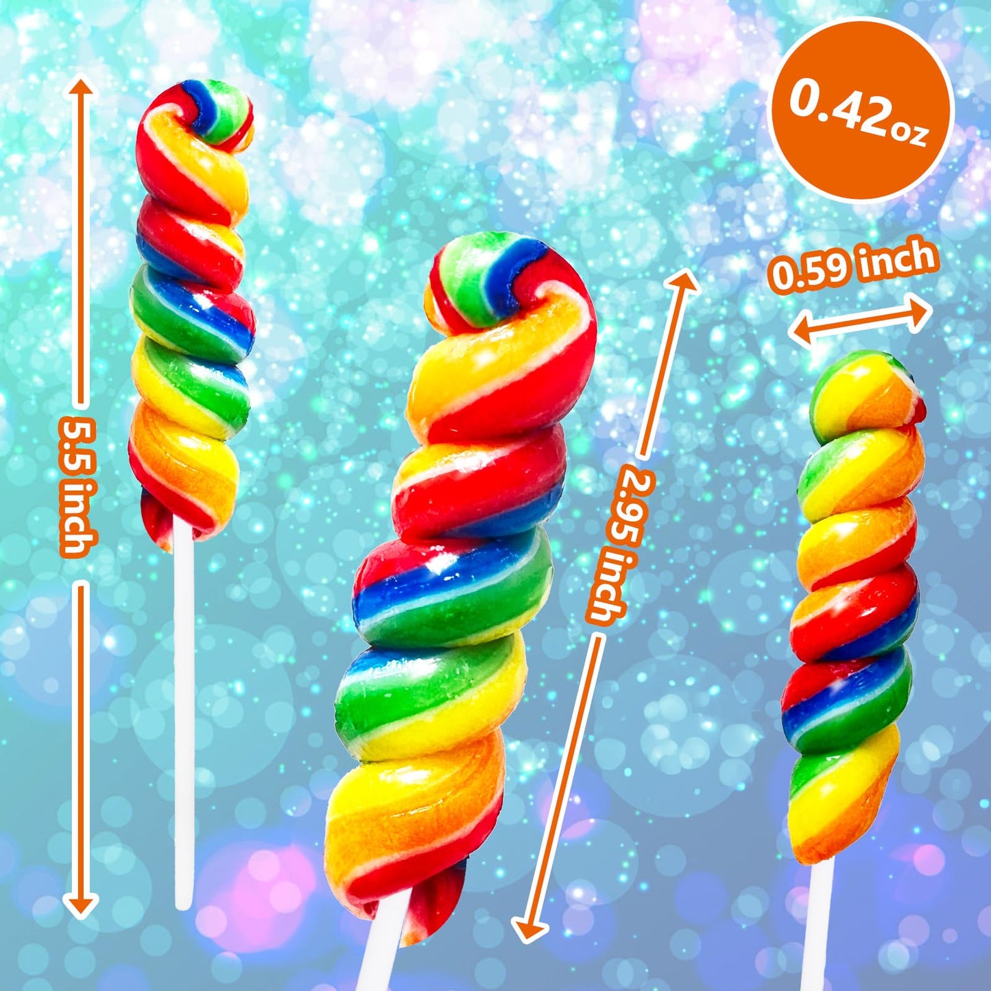 EORA Rainbow Twisty & Swirl Lollipops, 20 Count, Individually Wrapped, Mixed Fruit Flavor, Kids Party Favors, Model YJLLRD-RTLM-12