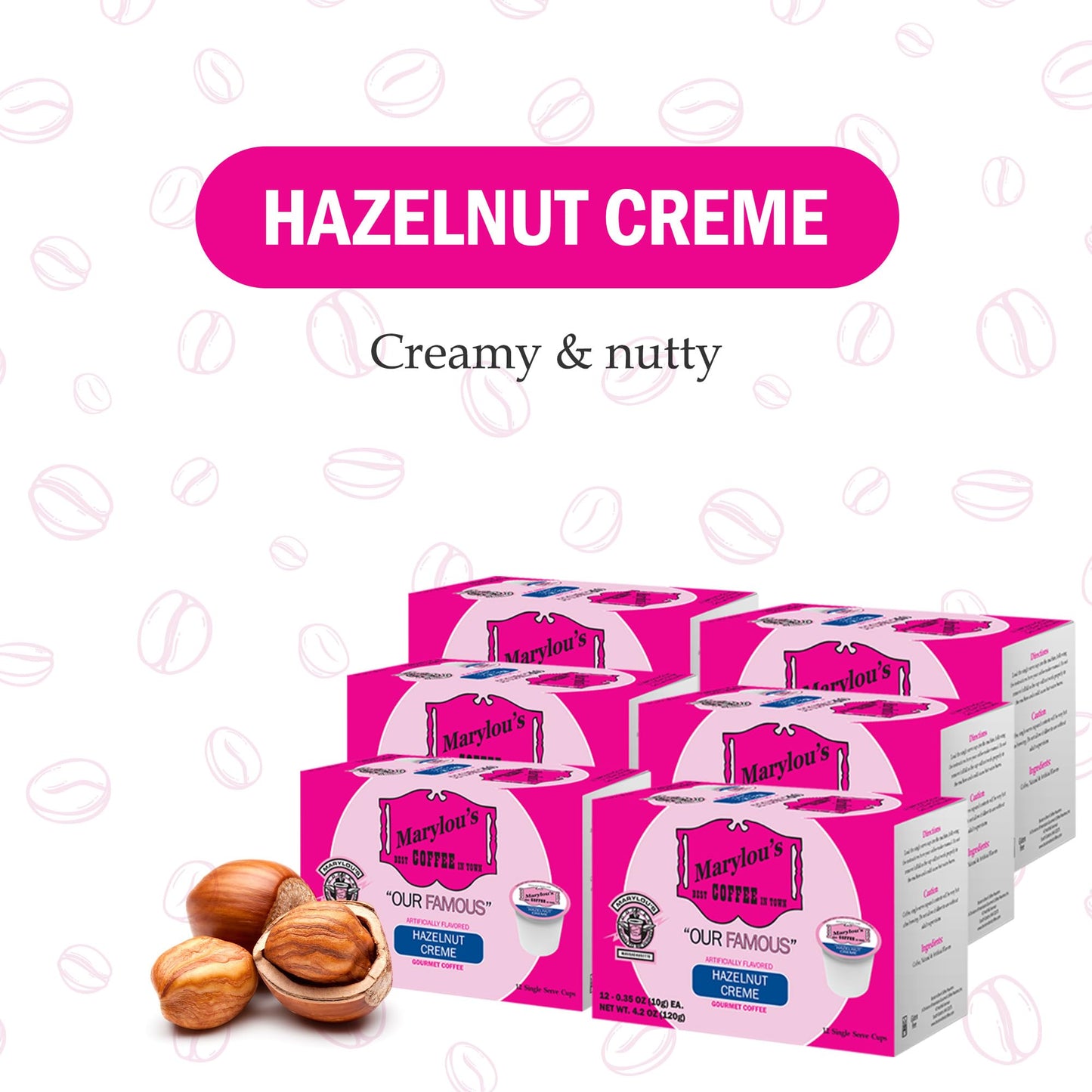 Marylous Hazelnut Crème Gourmet Coffee K-Cup Pods, 72 Count, Compatible with Keurig malt-inspired