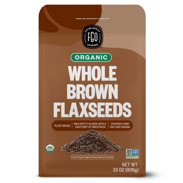 FGO Organic Whole Brown Flax Seeds, Sproutable, 32 oz Resealable Bag, Grown in USA, Non-GMO