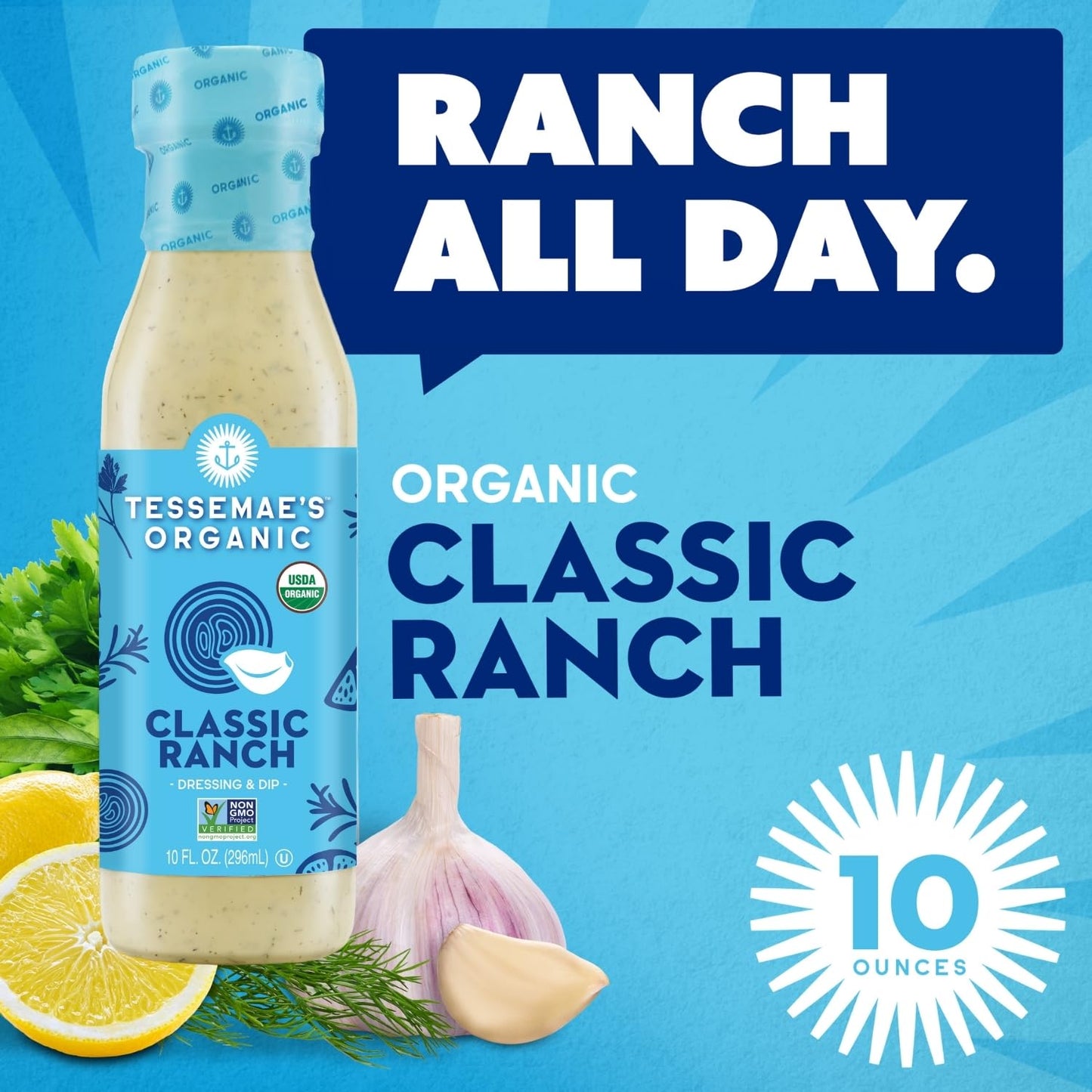 Tessemae'S All Natural Salad Dressing - Fresh Flavors For Every Plate (6 Pack, Classic Ranch)