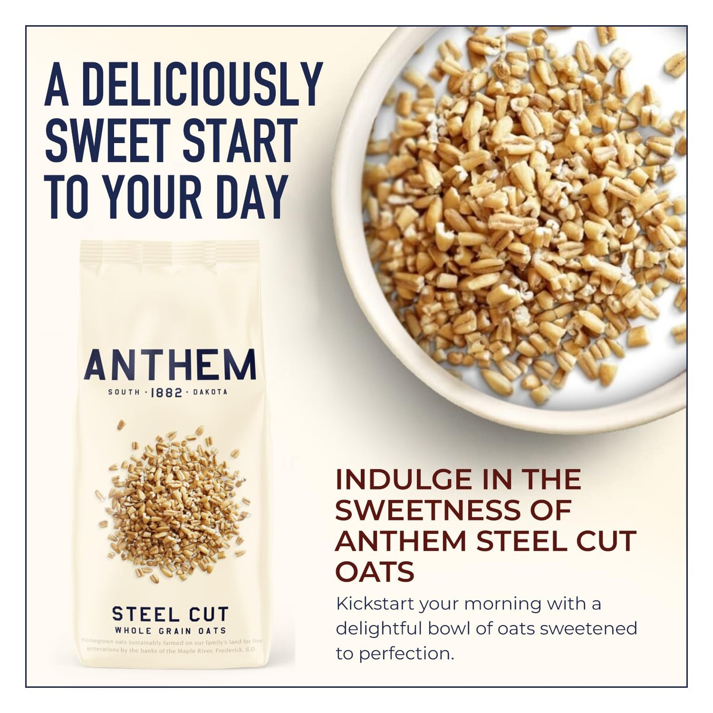 Anthem Steel Cut Oats - Instant Oatmeal, 30oz, Packed with Fiber for Lasting Energy