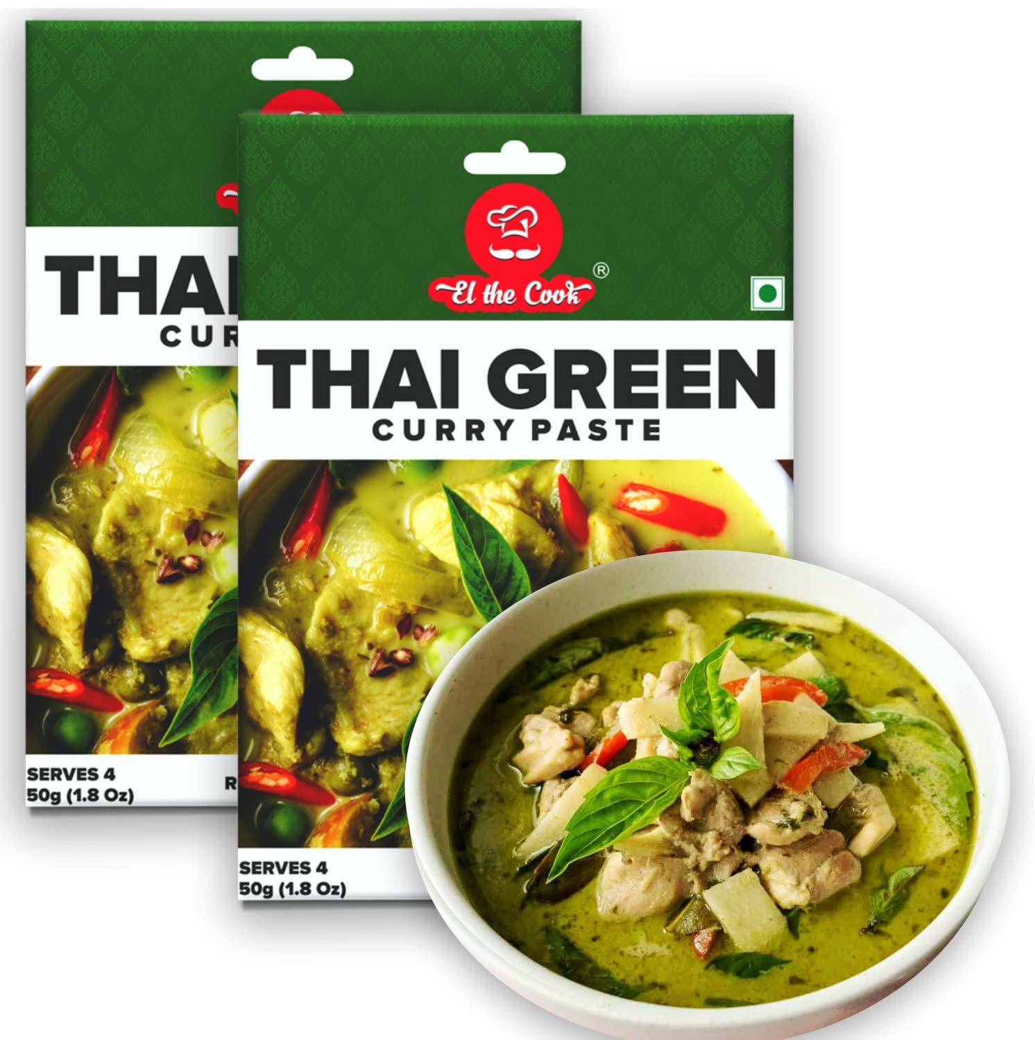 El The Cook Green Thai Curry Paste - Medium | 100% Veg & Natural | Make Restaurant Style Chicken, Fish, Prawn, Vegetable, Tofu T
