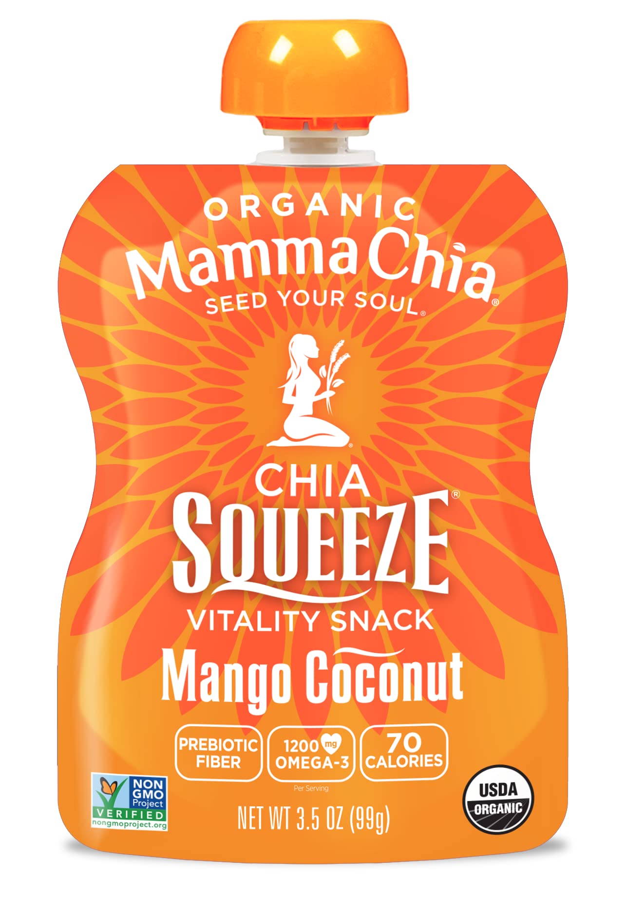 Mamma Chia Organic Vitality Squeeze Snack, Mango Coconut, Usda Organic, Non-Gmo, Vegan, Gluten Free, And Kosher. Fruit And Vegetables With Only 70 Calories. 3.5 Ounce (Pack Of 8)