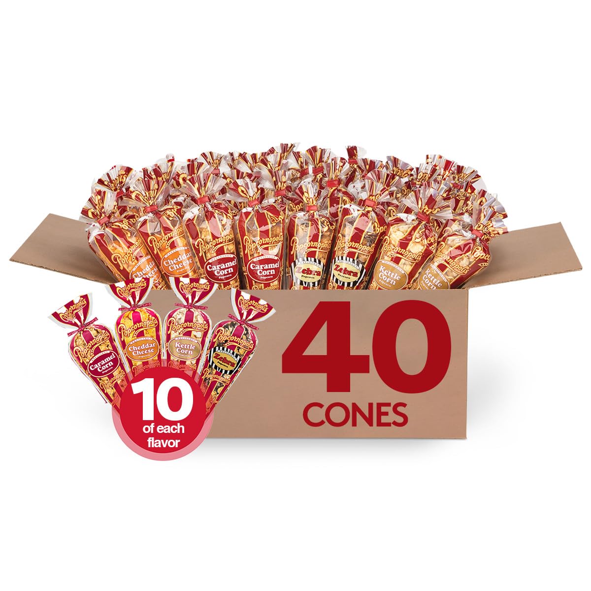 Popcornopolis Gourmet Popcorn  Assorted 40PK Variety Sweet & Savory Snacks  Non-GMO  Gluten-Free