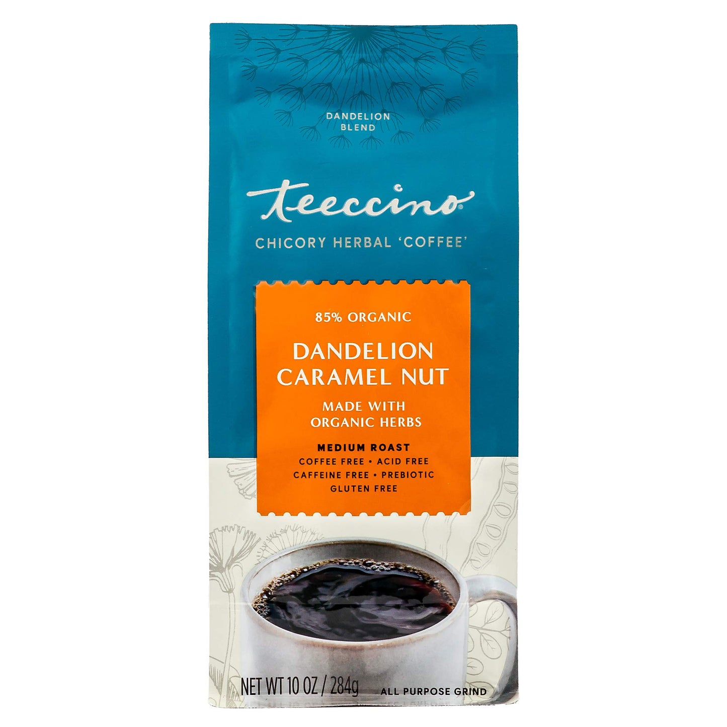 Teeccino Dandelion Caramel Nut Herbal Coffee, Caffeine-Free, Gluten-Free, Acid-Free, 10 oz (Pack of 3)