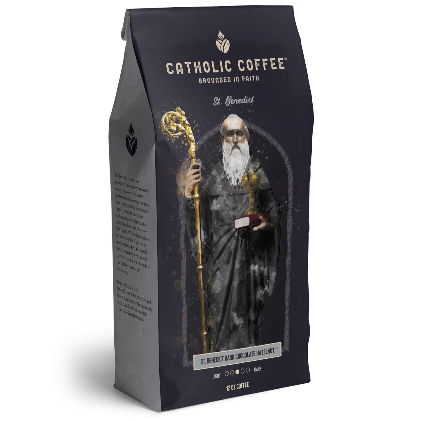 St. Benedict Chocolate Hazelnut Blend Medium Roast Catholic Coffee (Ground) 12 ounces - Small-Batch Crafted, For Catholic Faithf