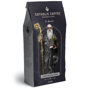 St. Benedict Chocolate Hazelnut Blend Medium Roast Catholic Coffee (Ground) 12 ounces - Small-Batch Crafted, For Catholic Faithf