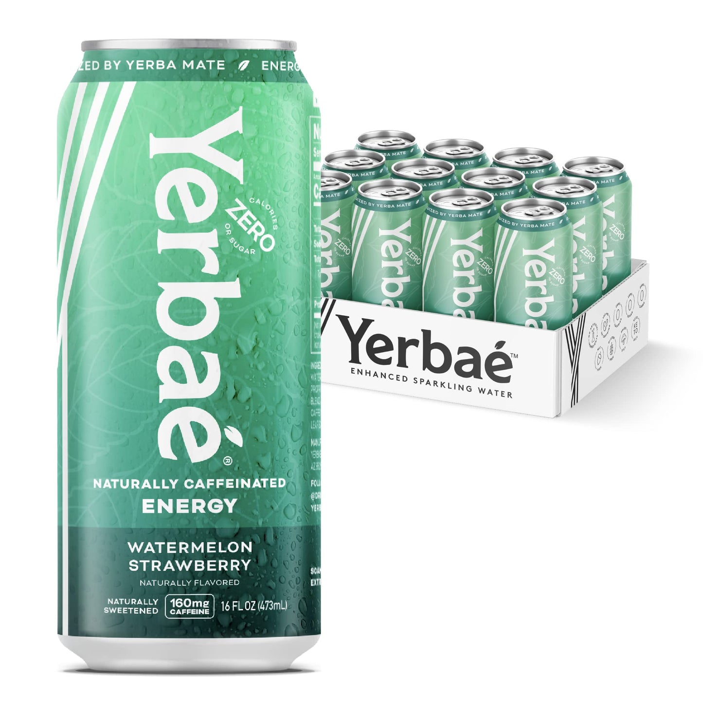 Yerbaé Watermelon Strawberry Functional Energy Drink - 0 Sugar, 0 Calories, 0 Carbs. Yerbae Is Energized By Yerba Mate, Plant-Based, Healthy Alternative To Sugary Energy Drinks, 16Oz Cans (12 Pack)