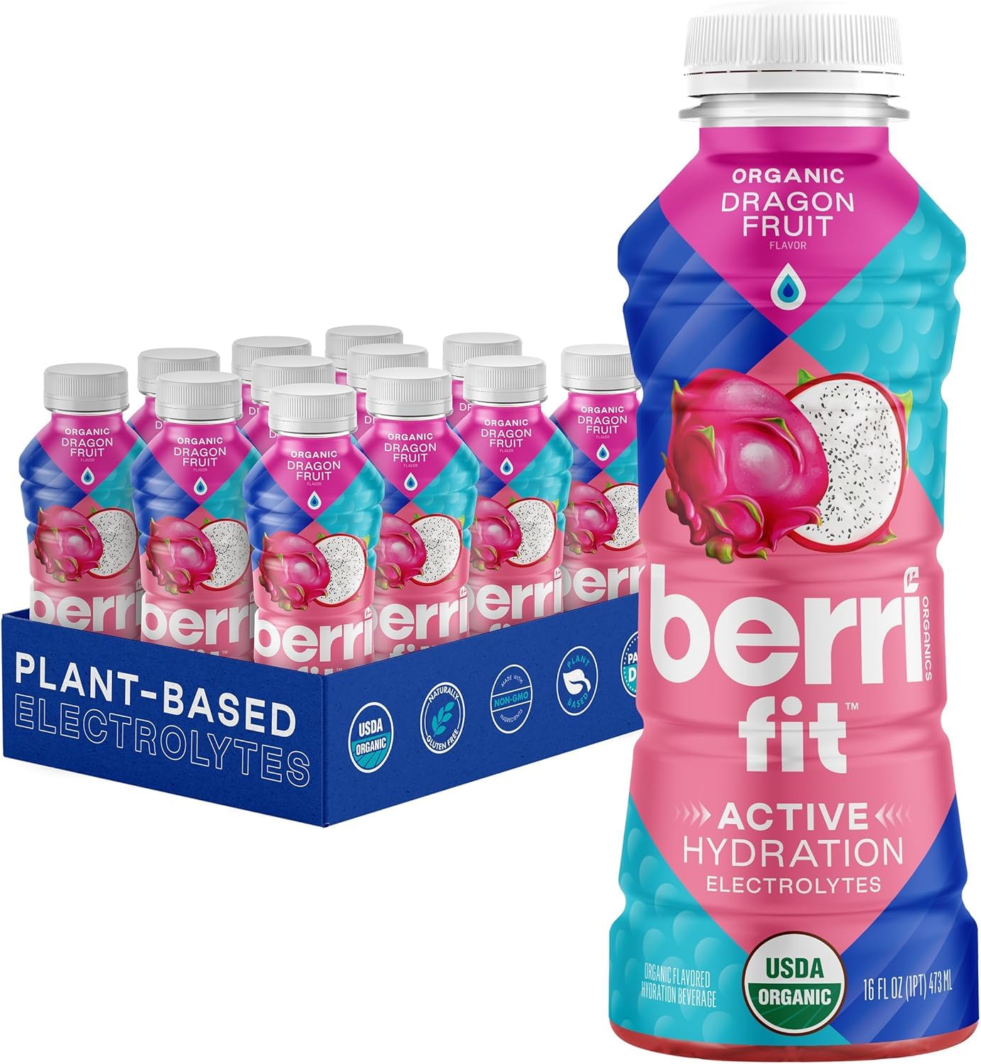 Berri Fit Hydration - Organic Dragon Fruit Flavor Natural Sports Drink - Plant-Based Electrolyte Beverage - Low Calorie, Paleo C